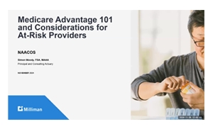 Screenshot of webinar video, Medicare Advantage 101 and Considerations for At-Risk Providers